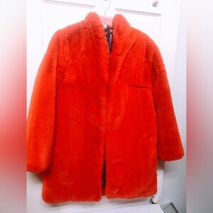 Talie Faux Fur Women’s Medium Very Vibrant ,Orange Super Soft Long Sleeve Coat